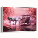 Extra large framed canvas of vintage poster art featuring colorful classic cars on a black background.