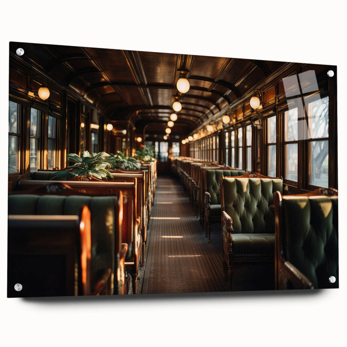 Acrylic print of a collection of detailed service vehicles in a realistic style, featuring muted earth tones.