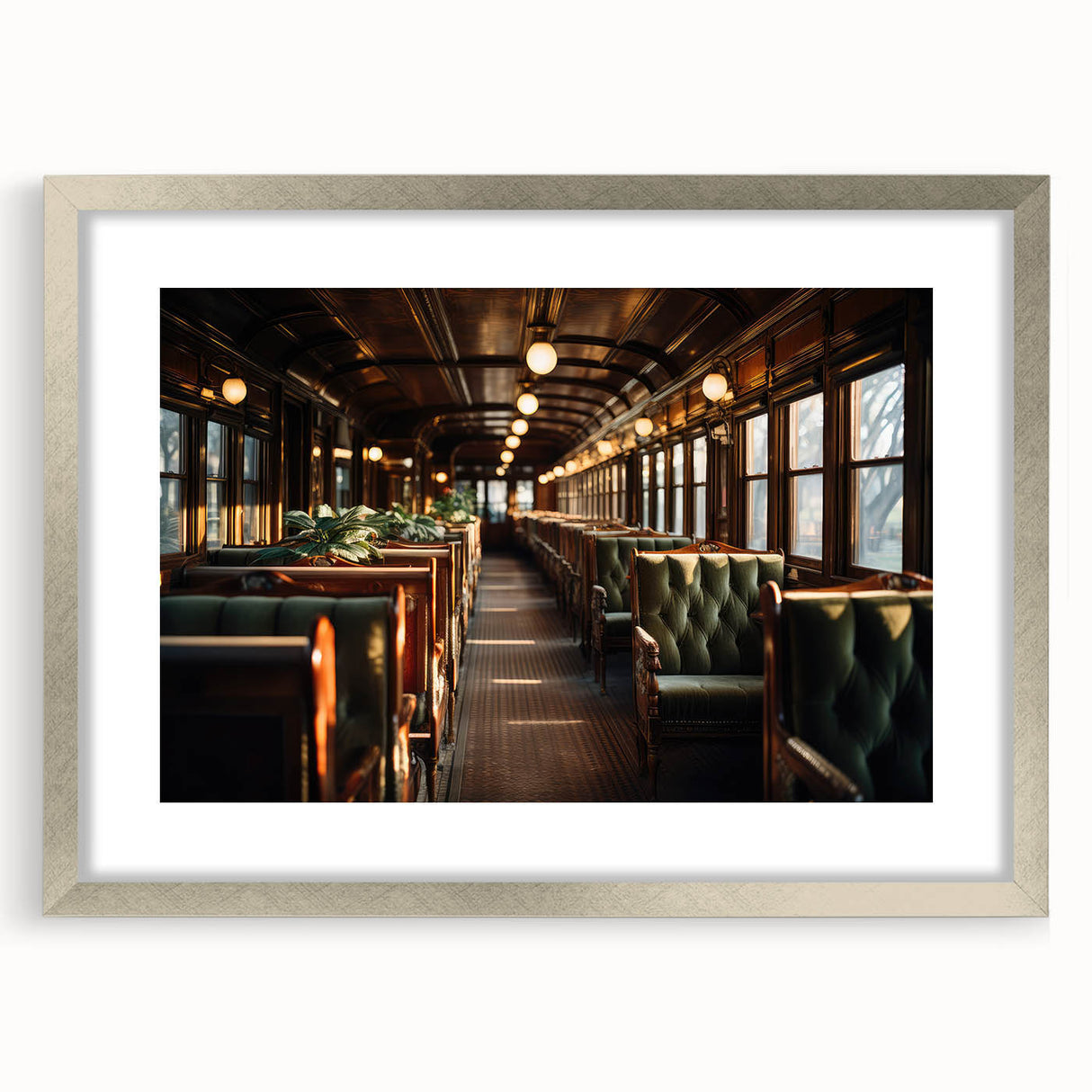 Abstract textured art print depicting service vehicles in muted gray and blue tones on a framed canvas.