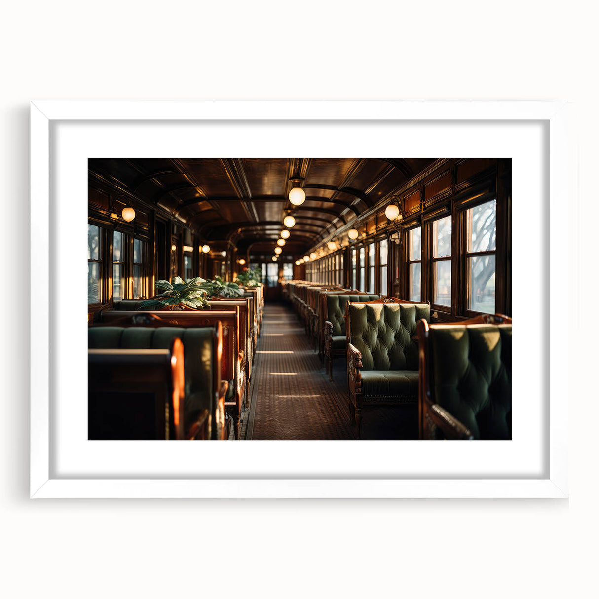 Abstract art print of assorted service vehicles in a grid layout, featuring muted earth tones on a white framed canvas.