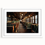 Abstract art print of assorted service vehicles in a grid layout, featuring muted earth tones on a white framed canvas.
