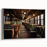 Framed canvas of a vintage poster featuring colorful, stylized service vehicles in a black background.