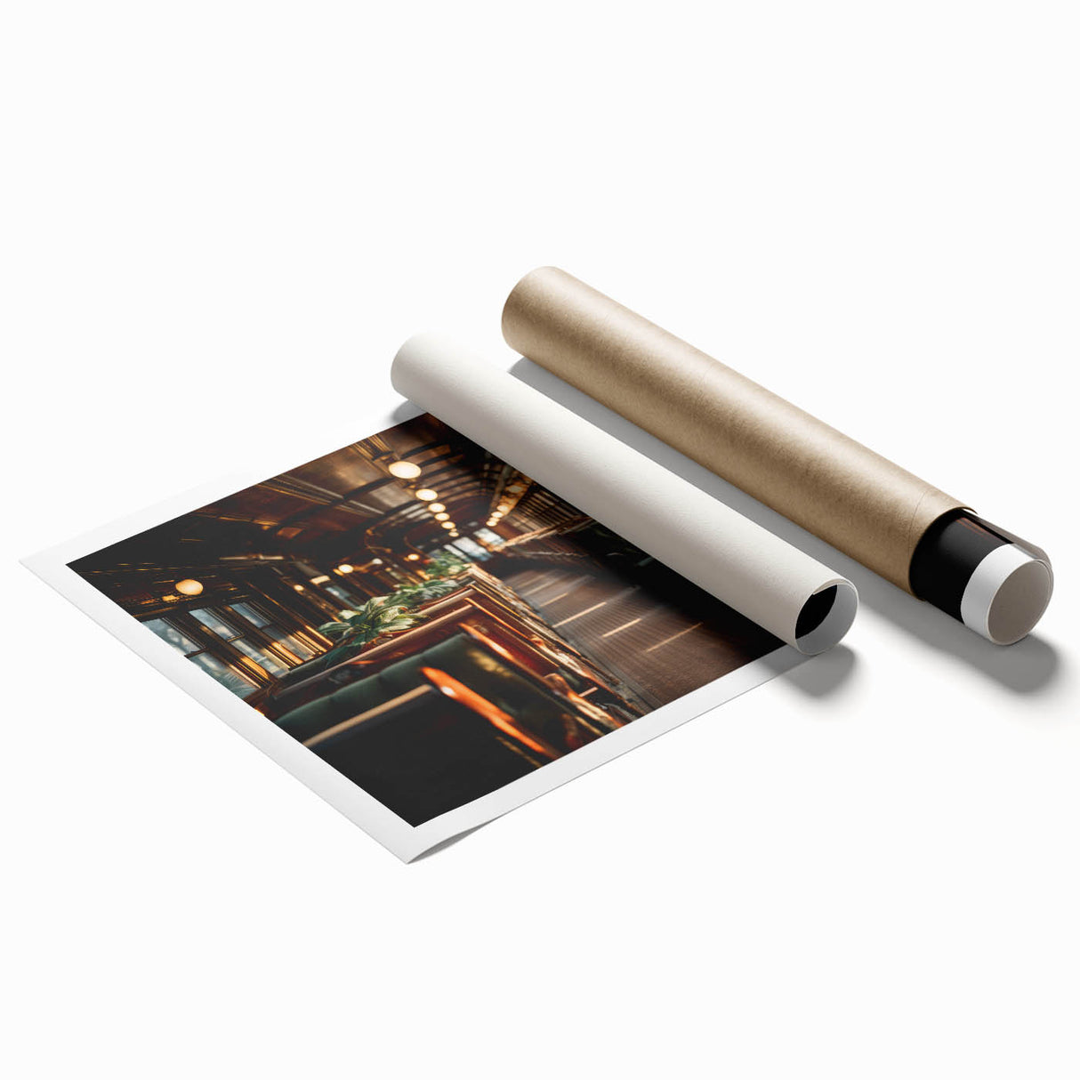 Extra large rolled print featuring a detailed illustration of service vehicles in muted colors.