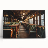 Black and white photo of vintage cars on stretched canvas, ideal for kitchen wall art.