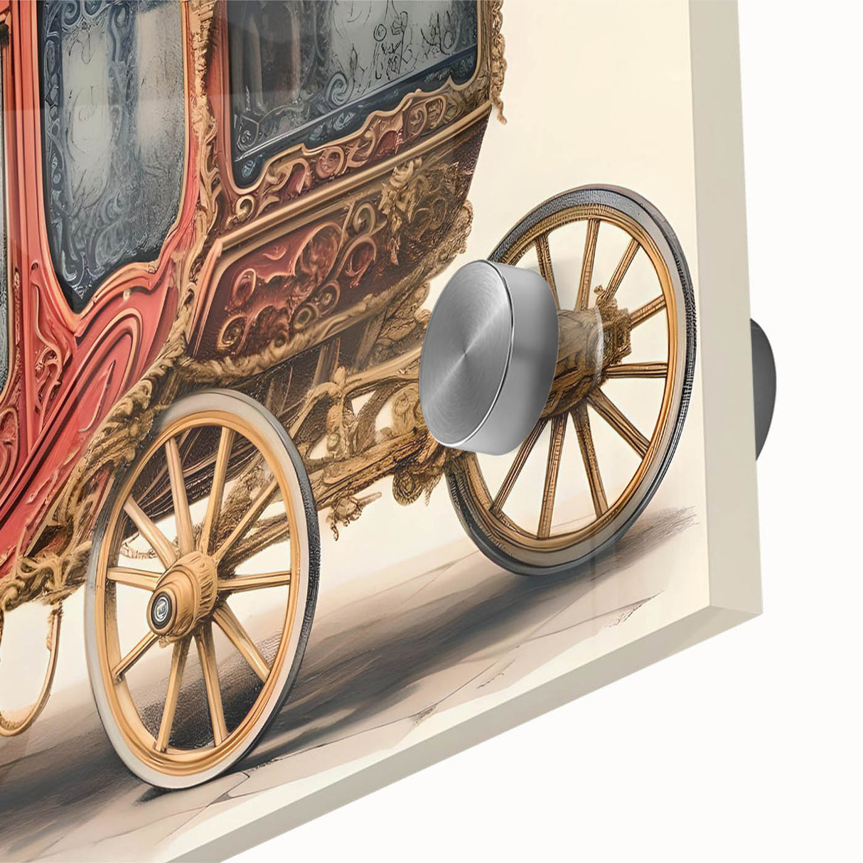 Mid-century modernist art of abstract transportation vehicles in muted earth tones on large acrylic glass.