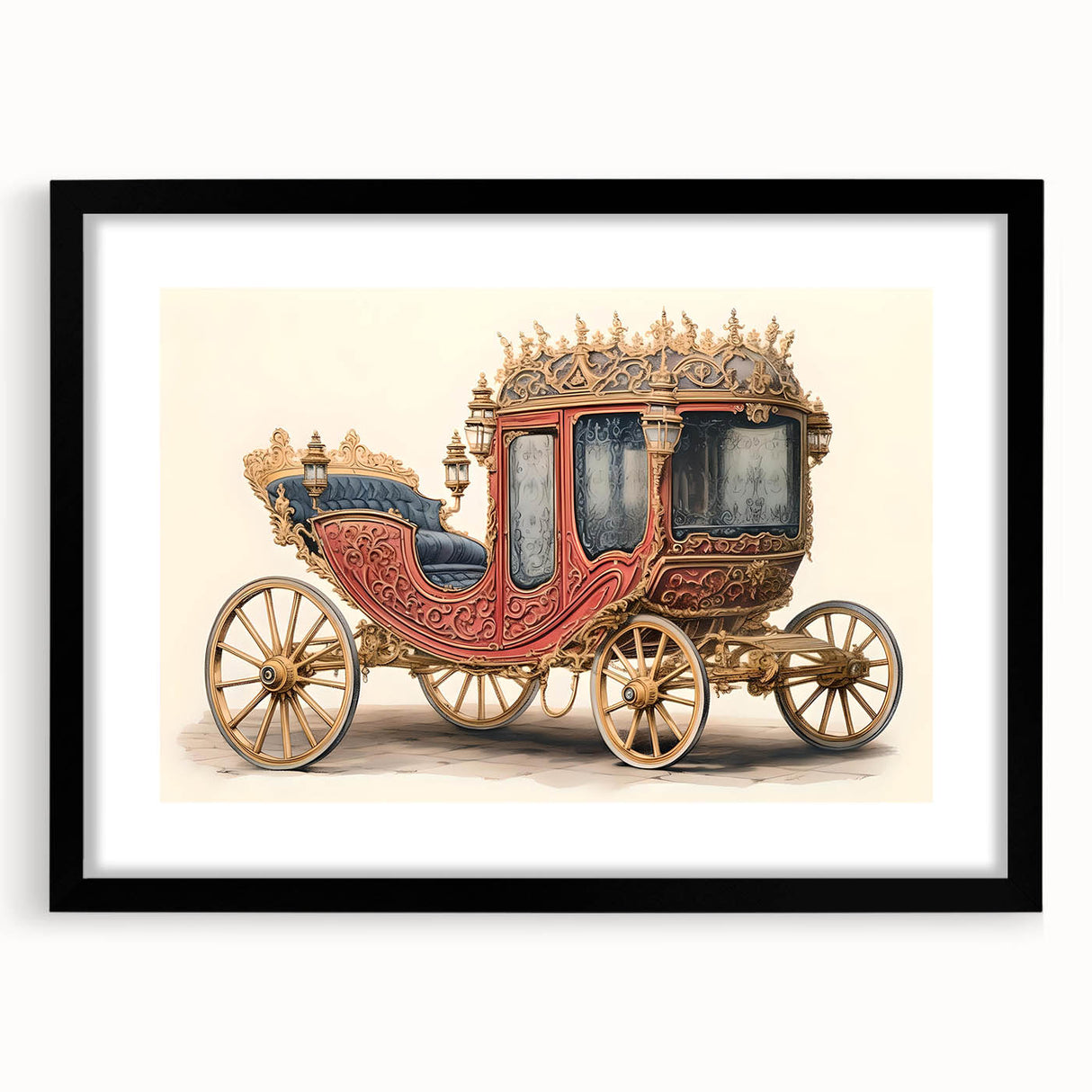 Extra large abstract art print featuring a colorful array of service vehicles on textured canvas, framed in black.