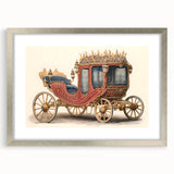 Textured art print of abstract service vehicles in muted gray and blue tones on a silver-framed mat.