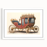 Abstract art print of assorted service vehicles in muted gray and blue tones on a white framed poster.