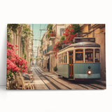 Black and white stretched canvas featuring a collection of vintage service vehicles, ideal for kitchen wall art.