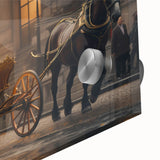 Large abstract wall art of colorful service vehicles in a mid-century modernist style on acrylic glass.