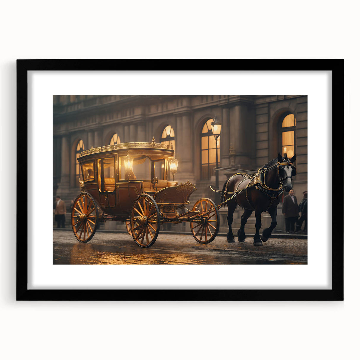 Extra large abstract art print of colorful, textured service vehicles on a black framed canvas, ideal for living room decor.