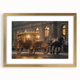 Extra large abstract art print of textured service vehicles in muted earth tones, framed in gold.