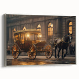 Vintage poster art of colorful service vehicles on a black background, framed canvas, ideal for a home office or study.