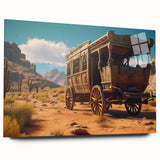 Acrylic print of large abstract art featuring assorted service vehicles in muted colors.