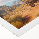 Art deco poster featuring a vibrant collection of classic service vehicles on rolled canvas, suitable for dining room decor.