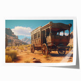 Extra large rolled print featuring a collection of service vehicles in muted colors, ideal for art wall dining room.