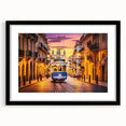 Extra large abstract art print featuring colorful, textured depiction of service vehicles on black framed canvas.