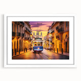 Abstract art print featuring a collage of colorful service vehicles on a white framed canvas, suitable for dining room decor.