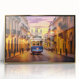 Mid-century modernist art featuring a collection of stylized service vehicles in muted colors on a framed acrylic print.