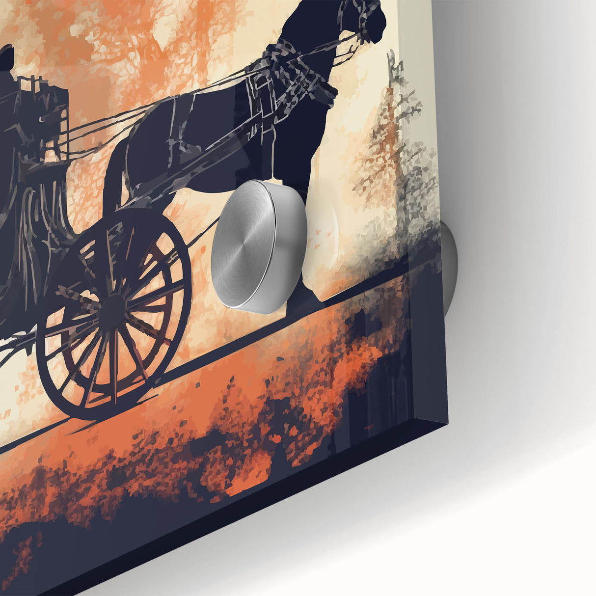 Large abstract wall art featuring a mid-century modernist design of service vehicles in muted colors on acrylic.