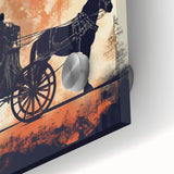 Large abstract wall art featuring a mid-century modernist design of service vehicles in muted colors on acrylic.
