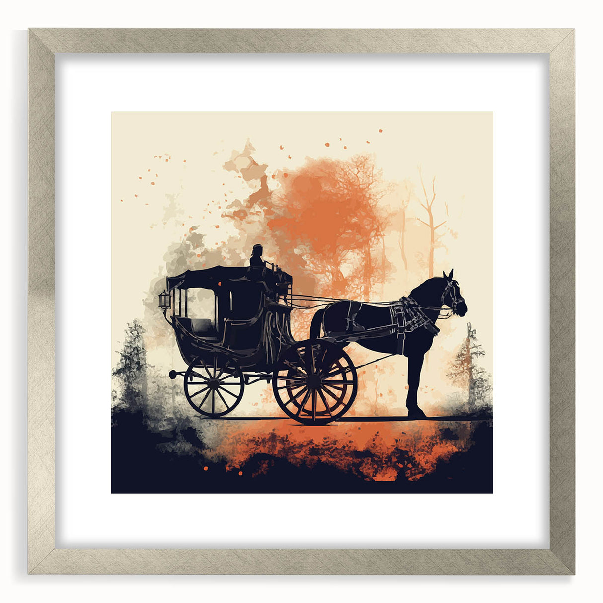 Textured art print featuring abstract design of service vehicles in muted silver and gray tones on a framed canvas.