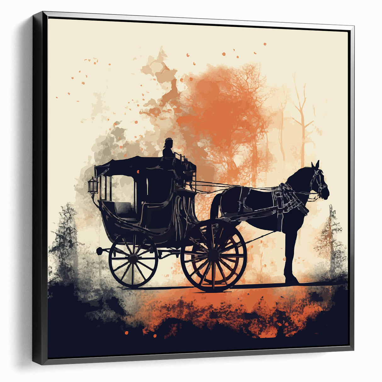 Black and white framed canvas featuring a vintage poster of classic cars, ideal for bedroom wall decor.