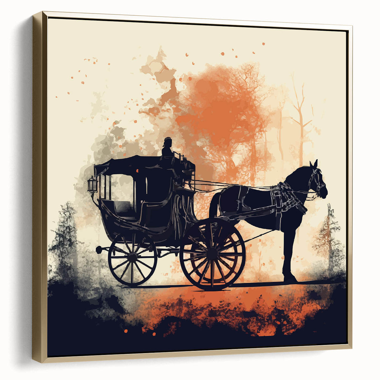 Framed canvas wall art featuring a vintage black and silver landscape with service vehicles, ideal for bedroom decor.