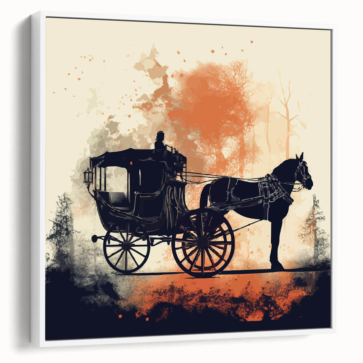 Vintage poster art of colorful service vehicles on a black background, framed canvas, ideal for living room decor.