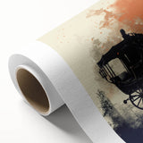 Art deco style poster of colorful vintage cars on rolled canvas, ideal for nursery wall art.