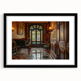 Extra large abstract art print featuring colorful, textured depiction of service vehicles, framed in black.