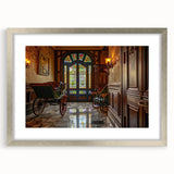 Textured abstract art print featuring a collage of service vehicles in muted earth tones, framed in silver.