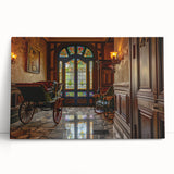 Black and white stretched canvas featuring a collection of vintage service vehicles, ideal for kitchen wall art.