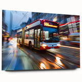 Acrylic print of abstract large vehicles in muted gray and blue tones, suitable for bedroom or dining room art.
