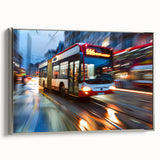 Framed canvas featuring a vintage poster of colorful landscape art paintings with a collection of service vehicles in black…