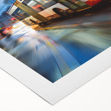 Art deco poster of colorful vintage cars on a rolled canvas, suitable for dining room or bathroom wall art.