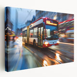 Large art print of assorted service vehicles in vibrant colors on stretched canvas, suitable for kitchen wall art.