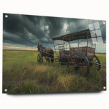 Acrylic print of assorted service vehicles in a line.