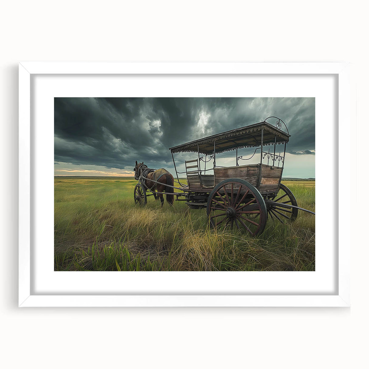 Abstract art print of colorful service vehicles on a white framed canvas, suitable for bedroom or dining room decor.
