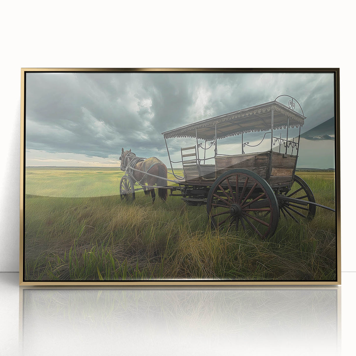 Mid-century modernist art of various service vehicles in muted colors on a framed acrylic, ideal for nursery wall decor.