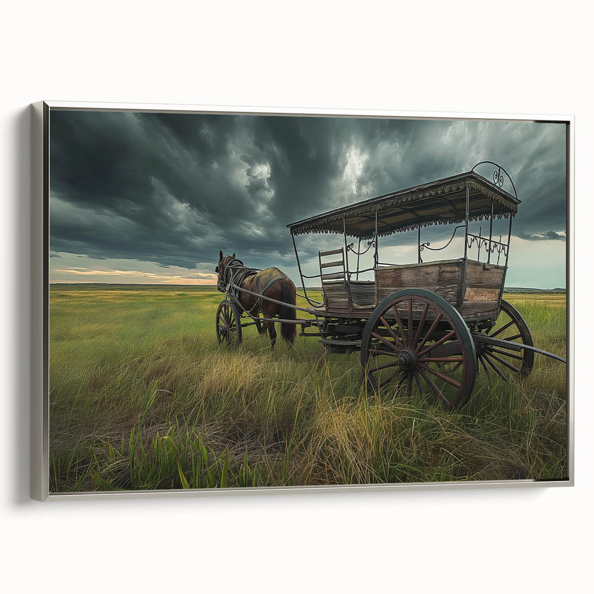 Framed canvas depicting a vintage black car in colorful, abstract style, ideal for living room decor.