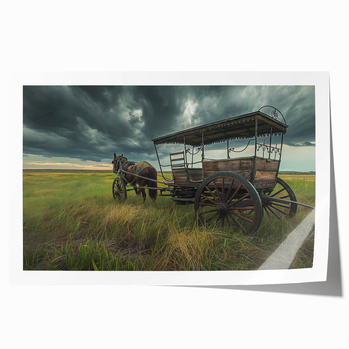 Rolled print of service vehicles in muted colors, ideal for art wall dining room or large bathroom decor.