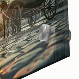 Mid-century modernist art featuring abstract representation of service vehicles in muted earth tones on large acrylic glass.