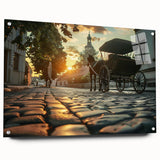 Acrylic print of abstract design with vibrant hues featuring transportation vehicles, suitable for dining room decor.