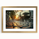 Extra large abstract art print featuring textured design of service vehicles, in gold frame, ideal for living room decor.