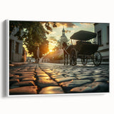 Vintage poster art of colorful service vehicles on a black background, framed canvas, ideal for living room decor.