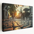 Large canvas print of colorful assorted service vehicles in a simplistic style, suitable for kitchen wall art.