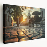 Large canvas print of colorful assorted service vehicles in a simplistic style, suitable for kitchen wall art.