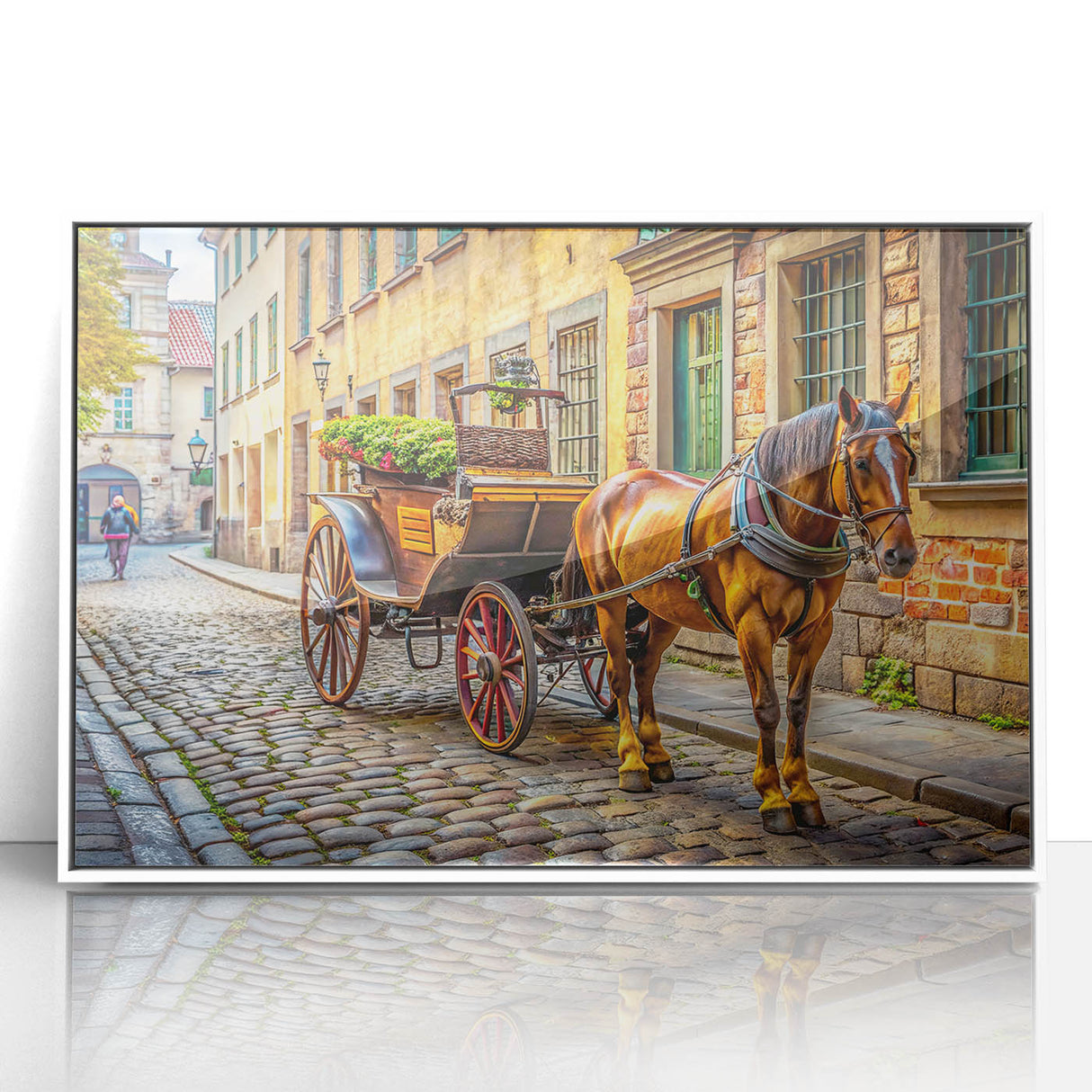 Art deco poster of stylized vintage cars in pastel colors on white acrylic, ideal for nursery wall art.