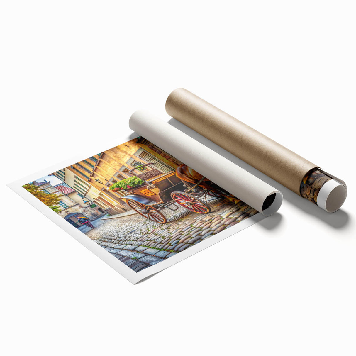 Extra large rolled print featuring a collection of service vehicles in muted gray and blue tones.